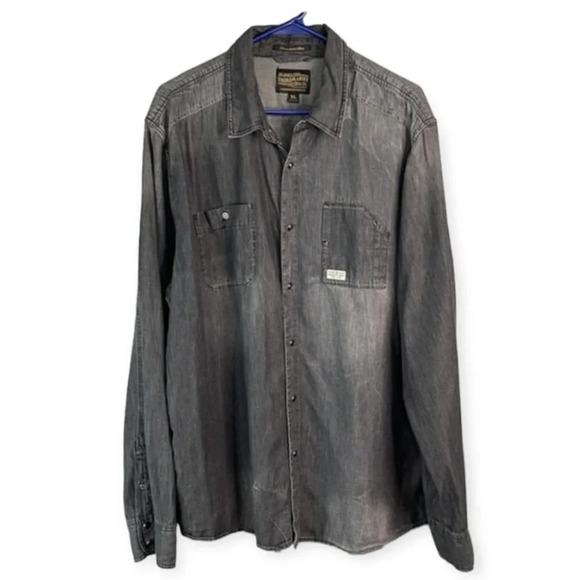 THIRD & ARMY Los Angeles Mens Grey Chambray Pearl Snap Shirt Denim Look Size XL - Picture 2 of 13